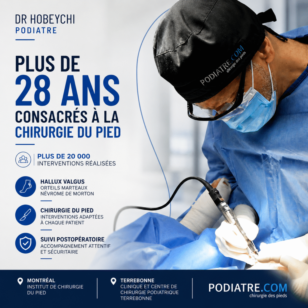 Dr Hobeychi, podiatre: plus de 28 ans consacrés à la chirurgie du pied à Montréal et Terrebonne